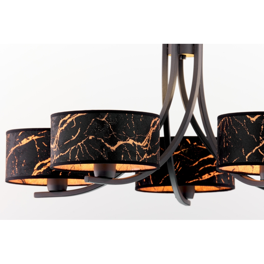 Jupiter 2107 - lustra uz ķēdes ARTHUR 5xE27/15W/230V melna/oranžā/marmora dekors