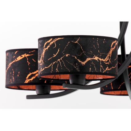 Jupiter 2107 - lustra uz ķēdes ARTHUR 5xE27/15W/230V melna/oranžā/marmora dekors
