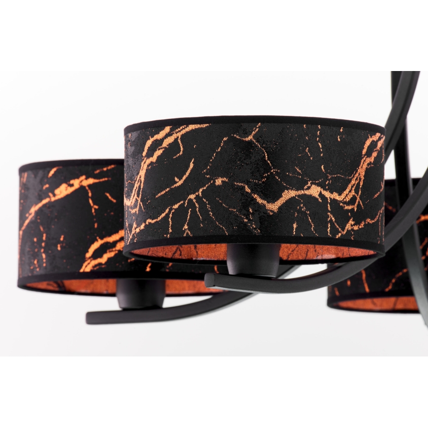 Jupiter 2107 - lustra uz ķēdes ARTHUR 5xE27/15W/230V melna/oranžā/marmora dekors