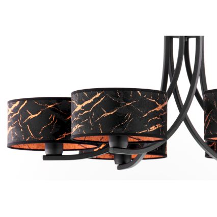 Jupiter 2108 - lustra ar ķēdi ARTHUR 6xE27/15W/230V melna/oranžā/marmora dekors