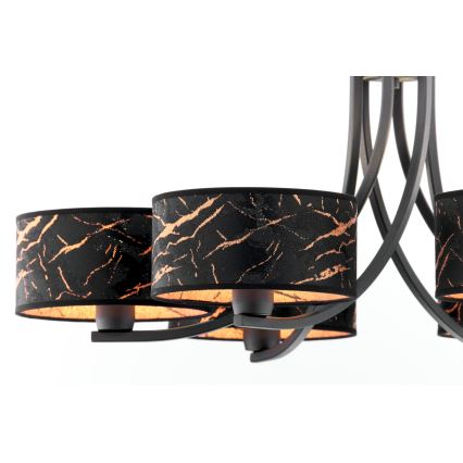Jupiter 2108 - lustra ar ķēdi ARTHUR 6xE27/15W/230V melna/oranžā/marmora dekors