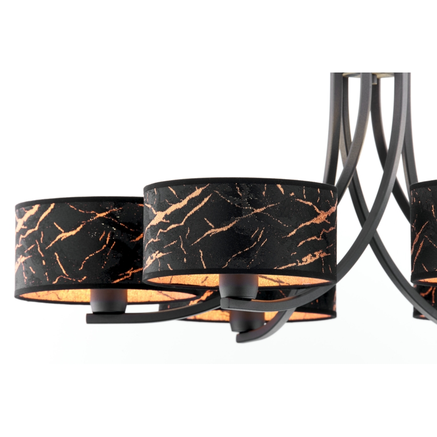 Jupiter 2108 - lustra ar ķēdi ARTHUR 6xE27/15W/230V melna/oranžā/marmora dekors