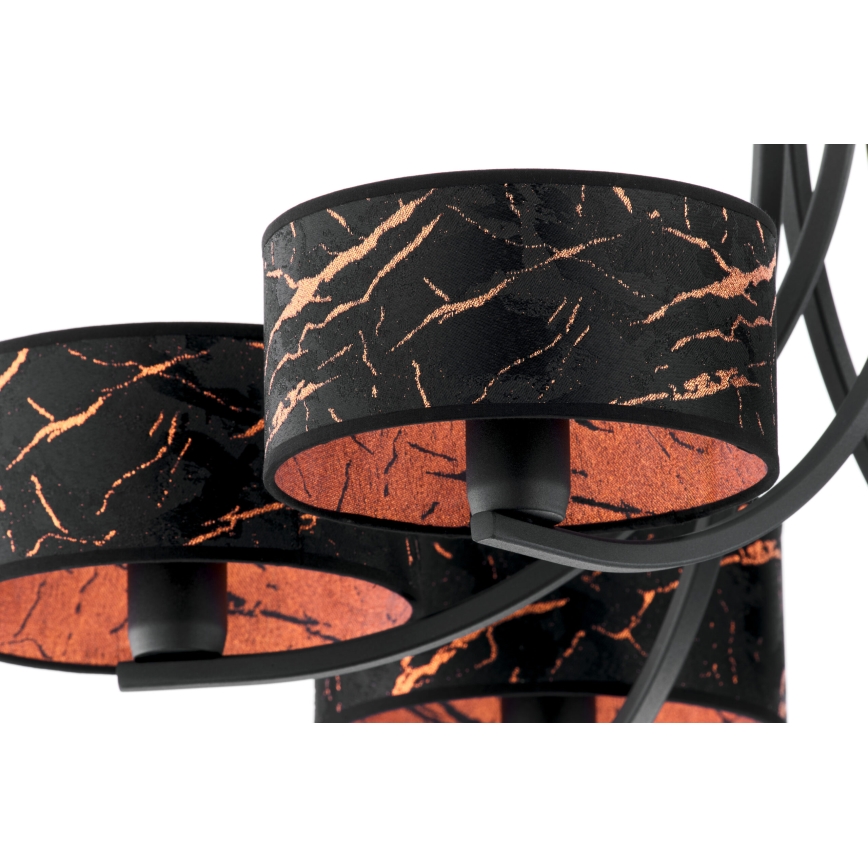 Jupiter 2108 - lustra ar ķēdi ARTHUR 6xE27/15W/230V melna/oranžā/marmora dekors