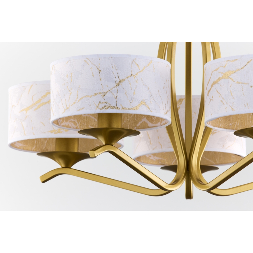 Jupiter 2110 - Lustra uz stieņa KASZMIR 5xE27/15W/230V balta/zelta/marmora dekors