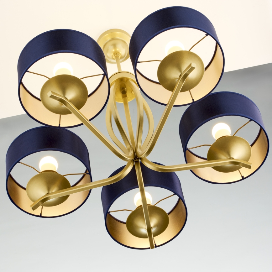 Jupiter 2114 - Griestu lustra ar stieni KASZMIR 5xE27/15W/230V zila/zelta