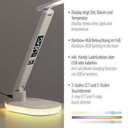 JUST LIGHT. 11018-16 - LED RGBW Dimējama skārienjūtīga galda lampa ar bezvadu uzlādi TINA LED/4W/230V balta