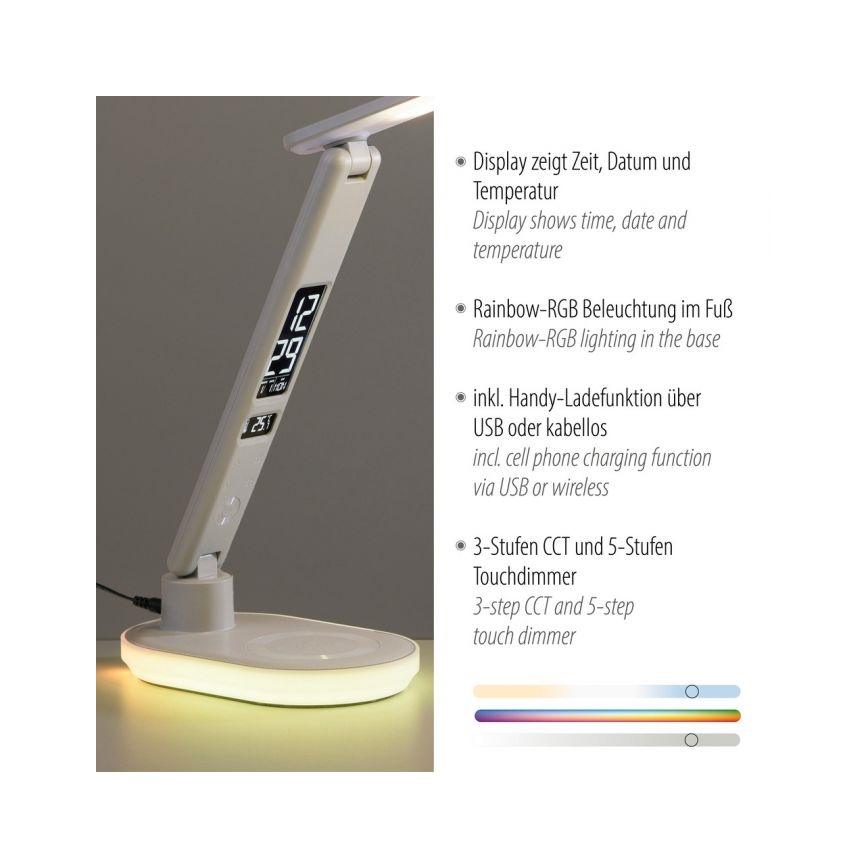 JUST LIGHT. 11018-16 - LED RGBW Dimējama skārienjūtīga galda lampa ar bezvadu uzlādi TINA LED/4W/230V balta