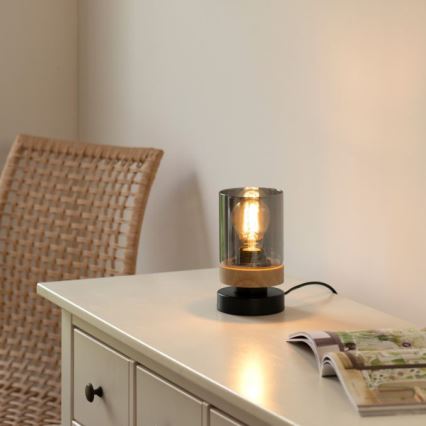 JUST LIGHT. 11310-18 - Galda lampa PASQUAL 1xE27/40W/230V melna/gumijkoks