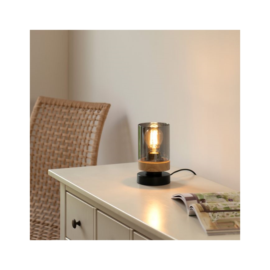 JUST LIGHT. 11310-18 - Galda lampa PASQUAL 1xE27/40W/230V melna/gumijkoks