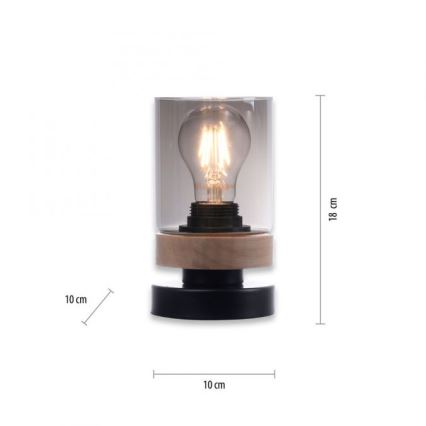 JUST LIGHT. 11310-18 - Galda lampa PASQUAL 1xE27/40W/230V melna/gumijkoks