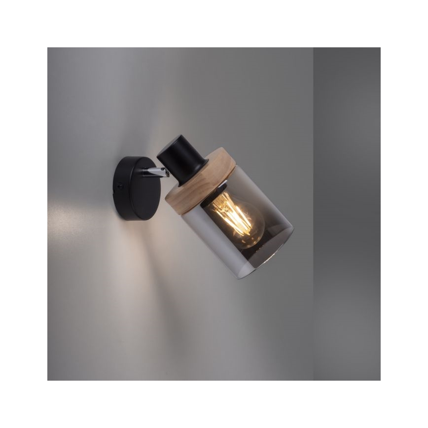 JUST LIGHT. 11311-18 - Sienas starmetis PASQUAL 1xE27/40W/230V melna/gumijkoks