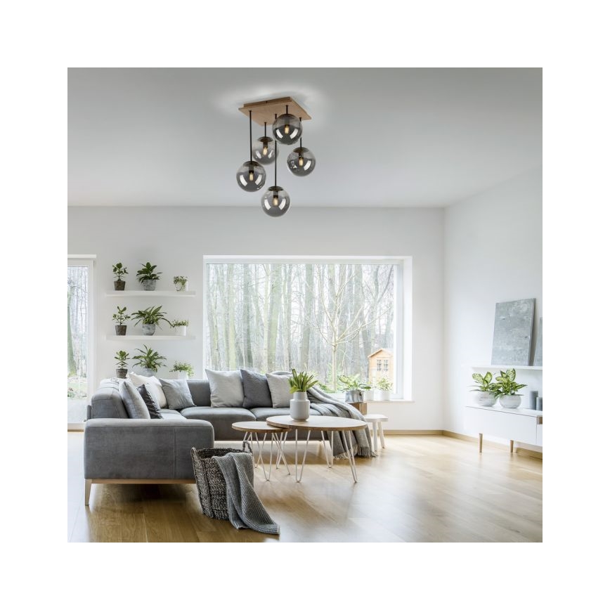 JUST LIGHT. 11395-79 - Lustra ar stieni WIDOW 5xE14/25W/230V ozols