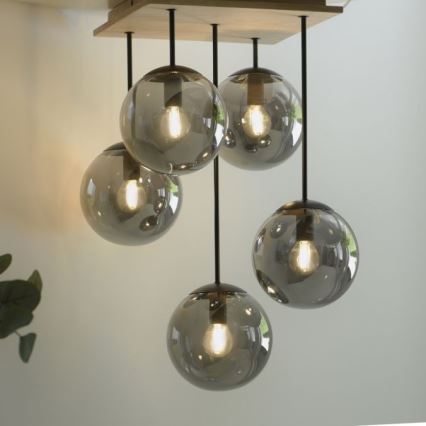 JUST LIGHT. 11395-79 - Lustra ar stieni WIDOW 5xE14/25W/230V ozols