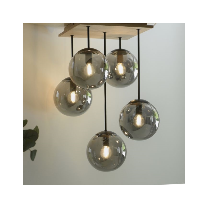 JUST LIGHT. 11395-79 - Lustra ar stieni WIDOW 5xE14/25W/230V ozols