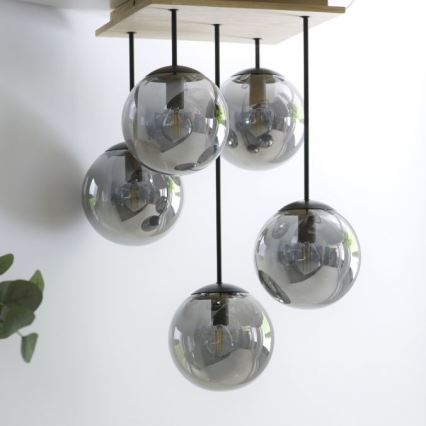 JUST LIGHT. 11395-79 - Lustra ar stieni WIDOW 5xE14/25W/230V ozols