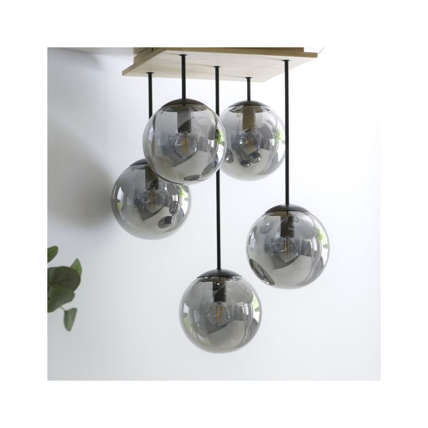 JUST LIGHT. 11395-79 - Lustra ar stieni WIDOW 5xE14/25W/230V ozols