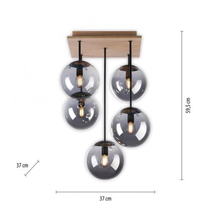 JUST LIGHT. 11395-79 - Lustra ar stieni WIDOW 5xE14/25W/230V ozols