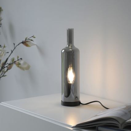 JUST LIGHT. 14006-25 - Galda lampa BOTTLE 1xE14/25W/230V melna/dūmaina