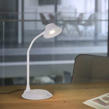 JUST LIGHT. 14414-16 - LED dimmējama elastīga skārienjutīga galda lampa ar bezvadu uzlādi PUCKI LED/4,5W/230V balta