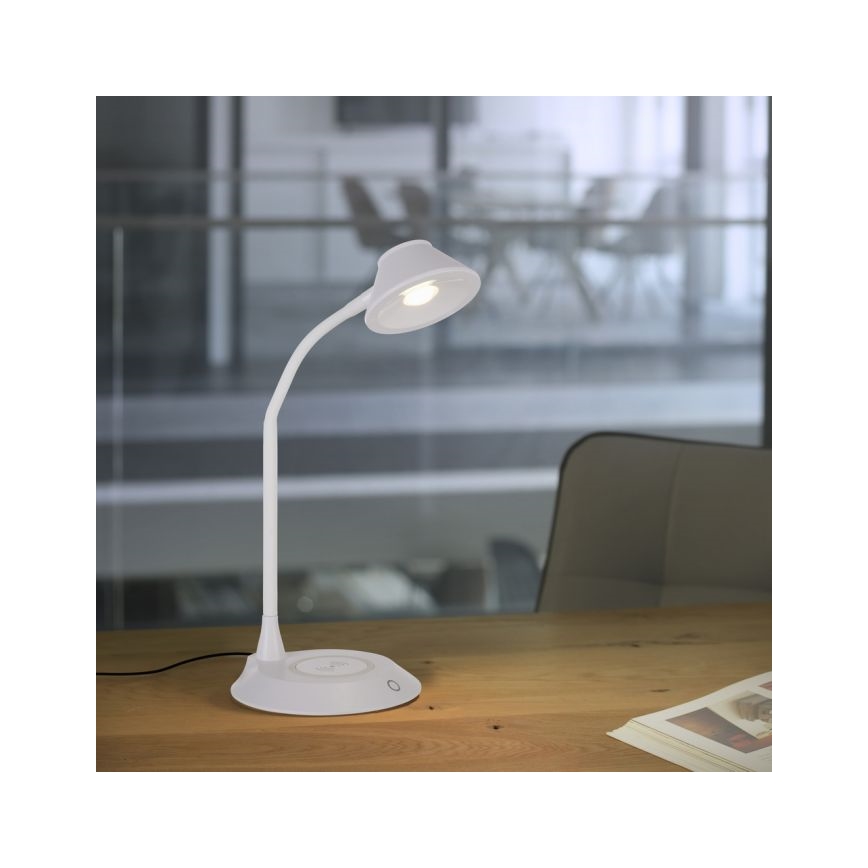 JUST LIGHT. 14414-16 - LED dimmējama elastīga skārienjutīga galda lampa ar bezvadu uzlādi PUCKI LED/4,5W/230V balta