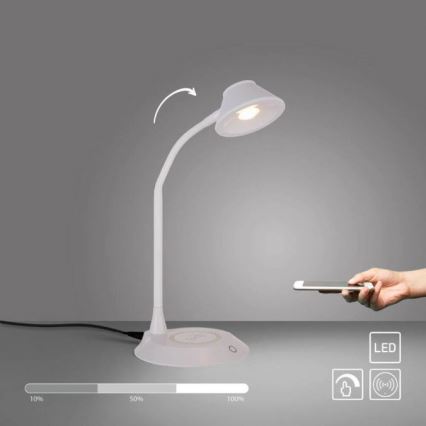 JUST LIGHT. 14414-16 - LED dimmējama elastīga skārienjutīga galda lampa ar bezvadu uzlādi PUCKI LED/4,5W/230V balta