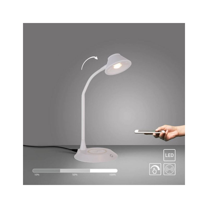 JUST LIGHT. 14414-16 - LED dimmējama elastīga skārienjutīga galda lampa ar bezvadu uzlādi PUCKI LED/4,5W/230V balta