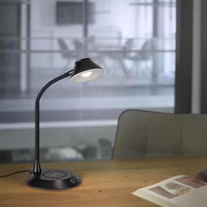 JUST LIGHT. 14414-18 - LED Reglējama fleksibla pieskāriena galda lampa ar bezvadu uzlādi PUCKI LED/4,5W/230V melnā