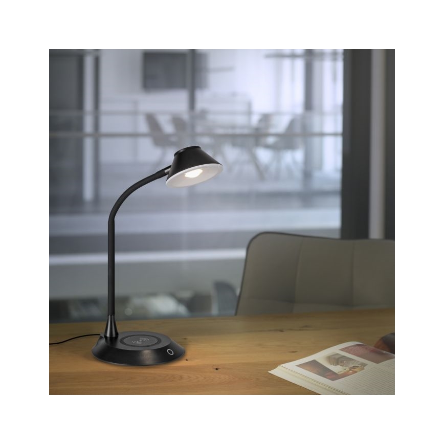 JUST LIGHT. 14414-18 - LED Reglējama fleksibla pieskāriena galda lampa ar bezvadu uzlādi PUCKI LED/4,5W/230V melnā