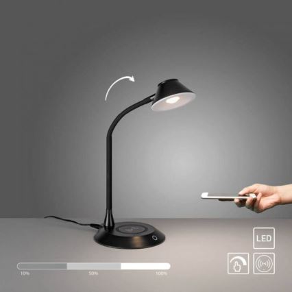 JUST LIGHT. 14414-18 - LED Reglējama fleksibla pieskāriena galda lampa ar bezvadu uzlādi PUCKI LED/4,5W/230V melnā