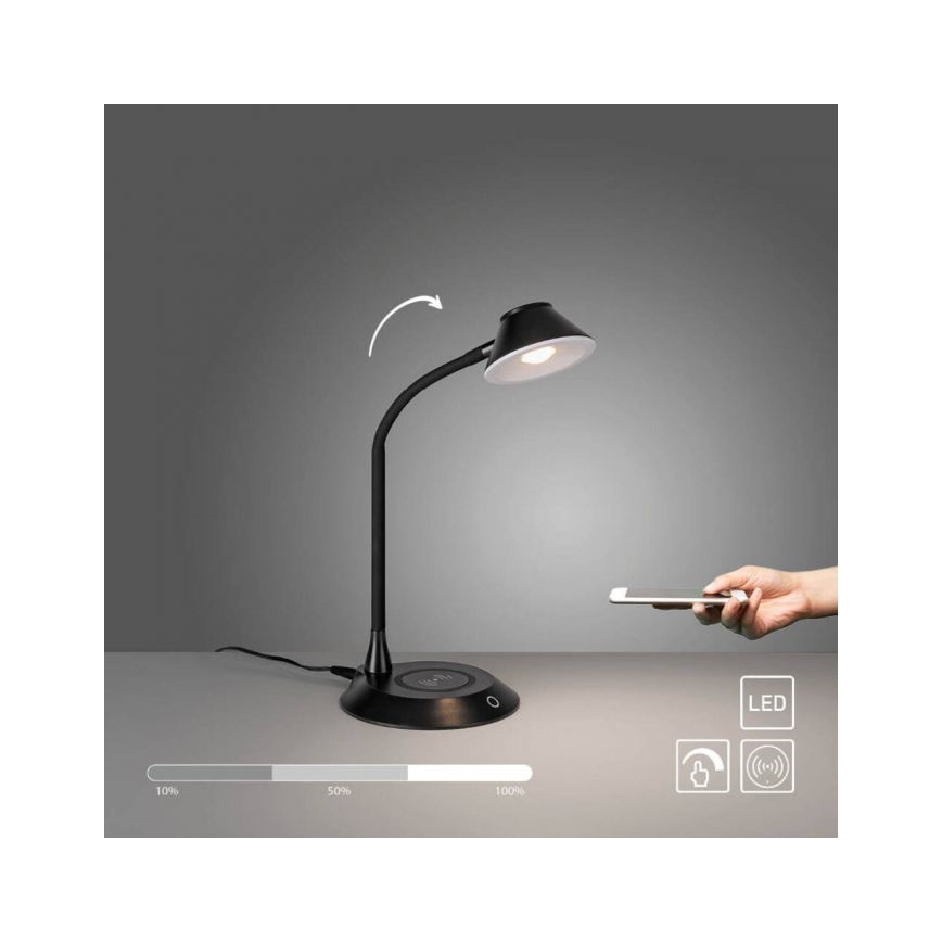 JUST LIGHT. 14414-18 - LED Reglējama fleksibla pieskāriena galda lampa ar bezvadu uzlādi PUCKI LED/4,5W/230V melnā