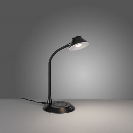JUST LIGHT. 14414-18 - LED Reglējama fleksibla pieskāriena galda lampa ar bezvadu uzlādi PUCKI LED/4,5W/230V melnā