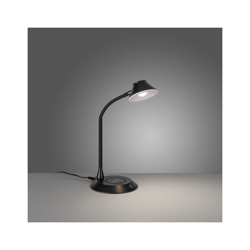 JUST LIGHT. 14414-18 - LED Reglējama fleksibla pieskāriena galda lampa ar bezvadu uzlādi PUCKI LED/4,5W/230V melnā