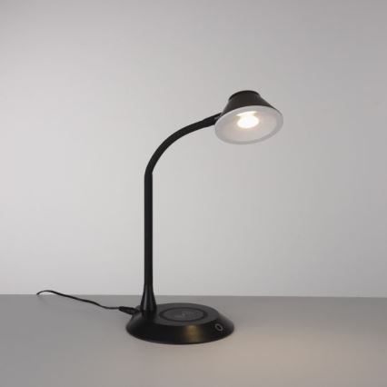 JUST LIGHT. 14414-18 - LED Reglējama fleksibla pieskāriena galda lampa ar bezvadu uzlādi PUCKI LED/4,5W/230V melnā