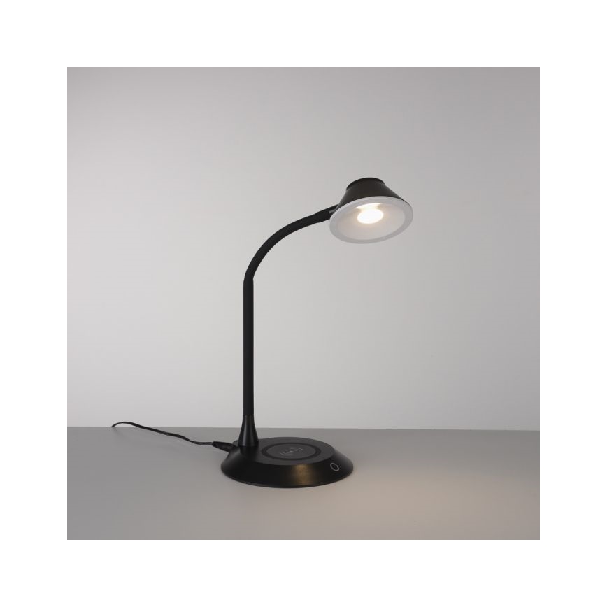 JUST LIGHT. 14414-18 - LED Reglējama fleksibla pieskāriena galda lampa ar bezvadu uzlādi PUCKI LED/4,5W/230V melnā
