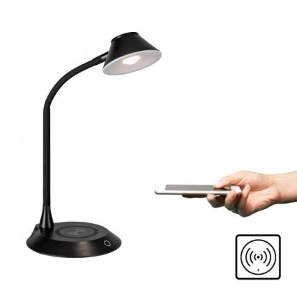 JUST LIGHT. 14414-18 - LED Reglējama fleksibla pieskāriena galda lampa ar bezvadu uzlādi PUCKI LED/4,5W/230V melnā