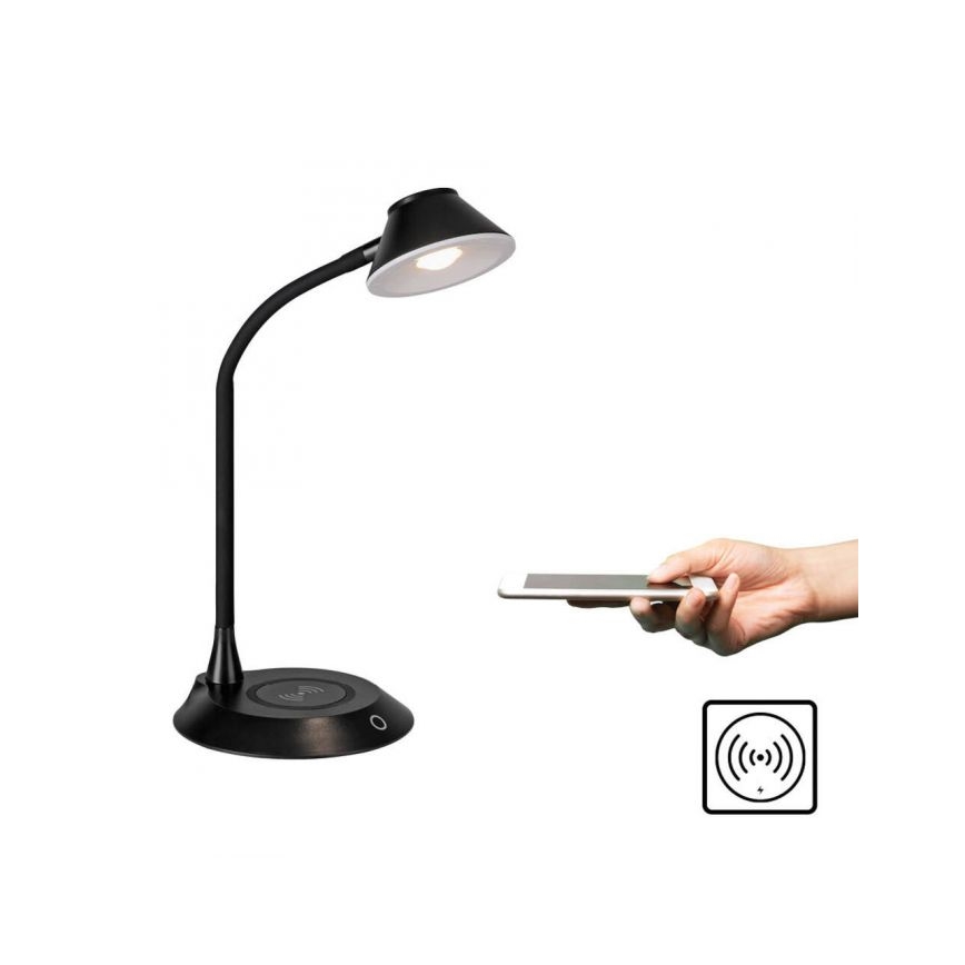 JUST LIGHT. 14414-18 - LED Reglējama fleksibla pieskāriena galda lampa ar bezvadu uzlādi PUCKI LED/4,5W/230V melnā
