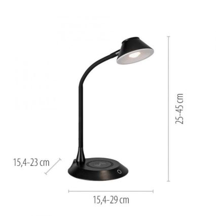 JUST LIGHT. 14414-18 - LED Reglējama fleksibla pieskāriena galda lampa ar bezvadu uzlādi PUCKI LED/4,5W/230V melnā