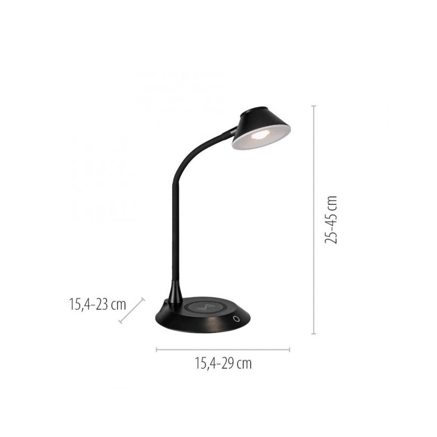 JUST LIGHT. 14414-18 - LED Reglējama fleksibla pieskāriena galda lampa ar bezvadu uzlādi PUCKI LED/4,5W/230V melnā