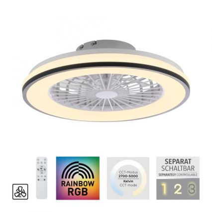 JUST LIGHT. 14447-18 - LED RGBW Regulējams griestu ventilators ar gaismu LENO LED/44W/230V 3000-6500K diametrs 48,6 cm balts + tālvadība