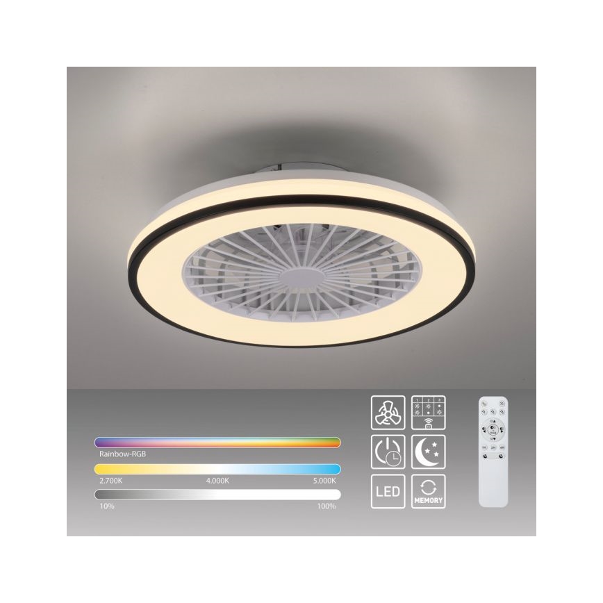 JUST LIGHT. 14447-18 - LED RGBW Regulējams griestu ventilators ar gaismu LENO LED/44W/230V 3000-6500K diametrs 48,6 cm balts + tālvadība