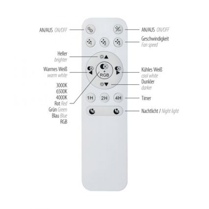 JUST LIGHT. 14447-18 - LED RGBW Regulējams griestu ventilators ar gaismu LENO LED/44W/230V 3000-6500K diametrs 48,6 cm balts + tālvadība