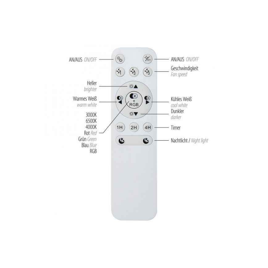 JUST LIGHT. 14447-18 - LED RGBW Regulējams griestu ventilators ar gaismu LENO LED/44W/230V 3000-6500K diametrs 48,6 cm balts + tālvadība