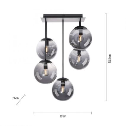 JUST LIGHT. 14602-18 - Lustra ar stieni WIDOW 5xE14/25W/230V melna