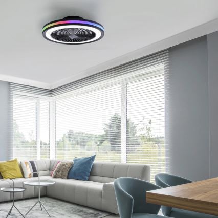 JUST LIGHT. 14649-18 - LED RGBW Regulējams griestu ventilators ar gaismu BRANDON LED/36W/230V 2700-5000K diametrs 46,5 cm melns + tālvadības pults