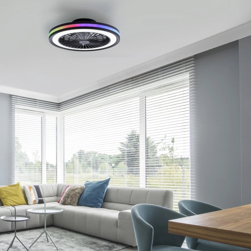 JUST LIGHT. 14649-18 - LED RGBW Regulējams griestu ventilators ar gaismu BRANDON LED/36W/230V 2700-5000K diametrs 46,5 cm melns + tālvadības pults