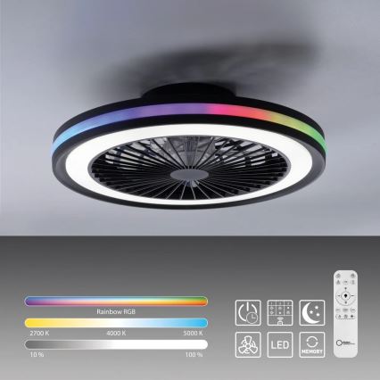 JUST LIGHT. 14649-18 - LED RGBW Regulējams griestu ventilators ar gaismu BRANDON LED/36W/230V 2700-5000K diametrs 46,5 cm melns + tālvadības pults