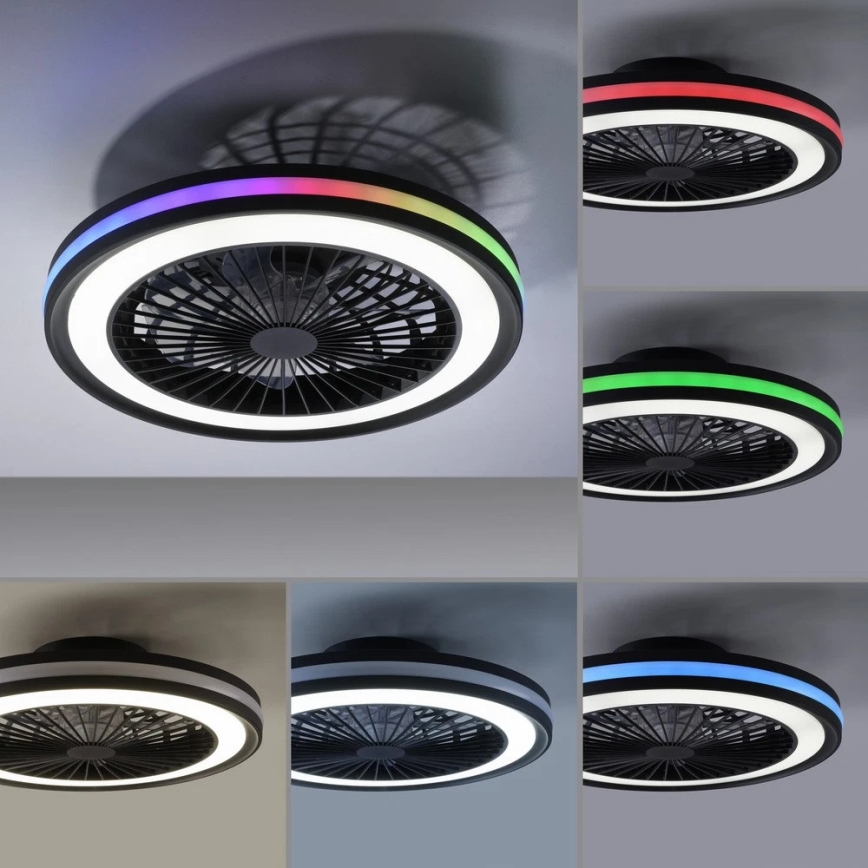 JUST LIGHT. 14649-18 - LED RGBW Regulējams griestu ventilators ar gaismu BRANDON LED/36W/230V 2700-5000K diametrs 46,5 cm melns + tālvadības pults