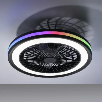 JUST LIGHT. 14649-18 - LED RGBW Regulējams griestu ventilators ar gaismu BRANDON LED/36W/230V 2700-5000K diametrs 46,5 cm melns + tālvadības pults