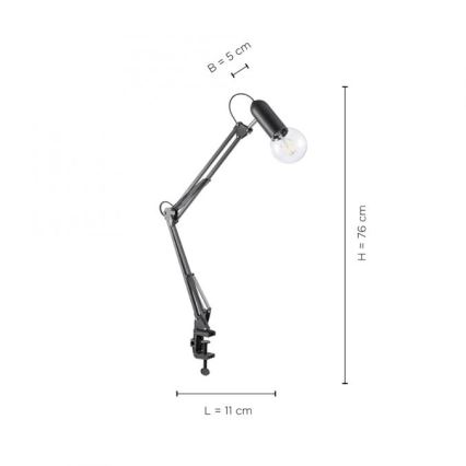 JUST LIGHT. 14773-18 - Galda lampa ar stiprinājumu TURN ME 1xE27/60W/230V melna