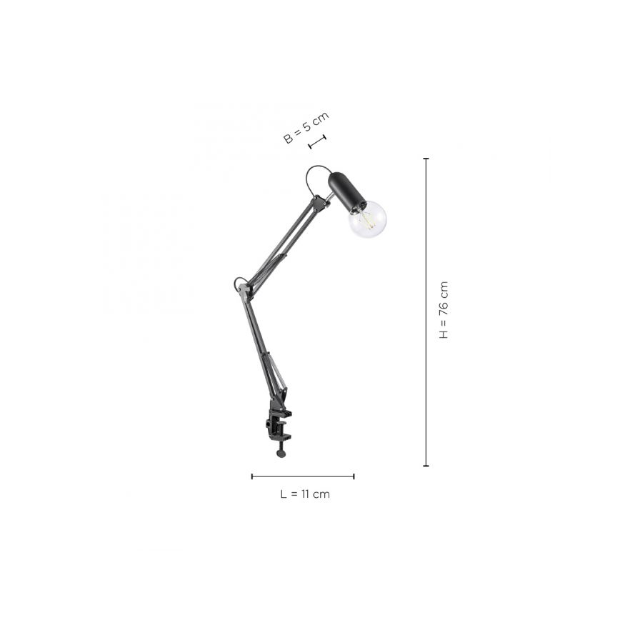 JUST LIGHT. 14773-18 - Galda lampa ar stiprinājumu TURN ME 1xE27/60W/230V melna